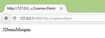 As a result the web server should output “injected_table” entry with ID=2 and Name=Denis