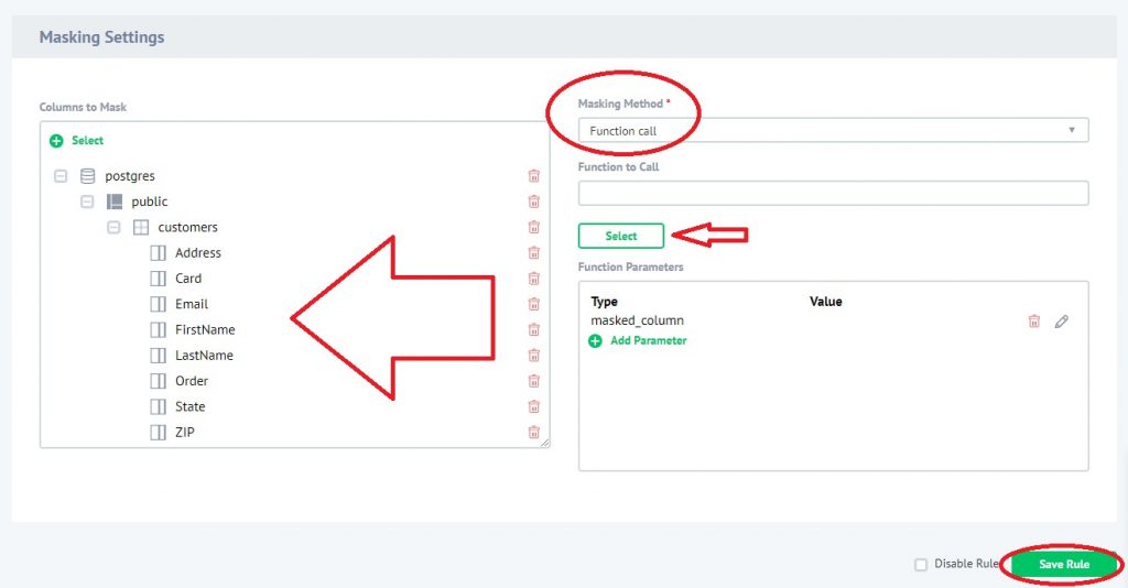 Configuración del método de enmascaramiento