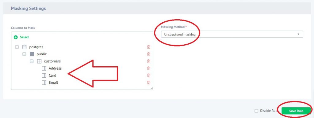 Configuring masking method for unstructured masking