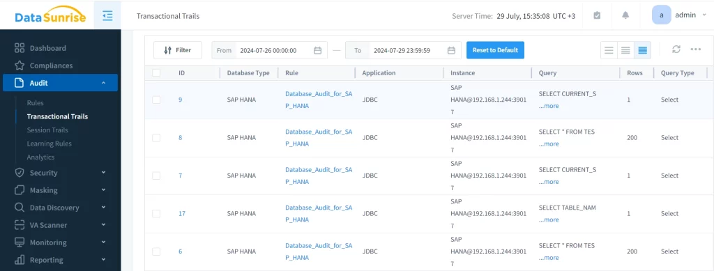 Data Audit for SAP HANA Transactional Trail