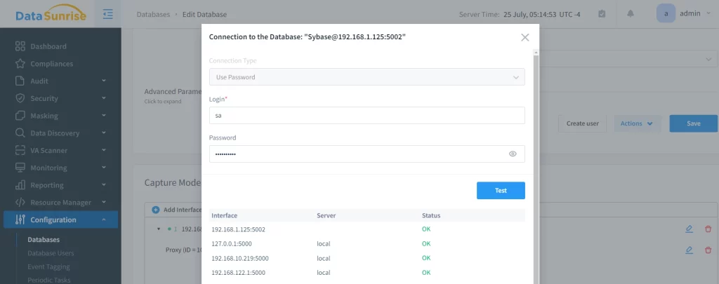 Data Audit for Sybase Test Connection