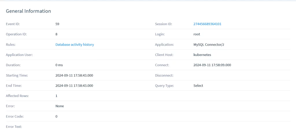 Historial de Actividad de Base de Datos MySQL