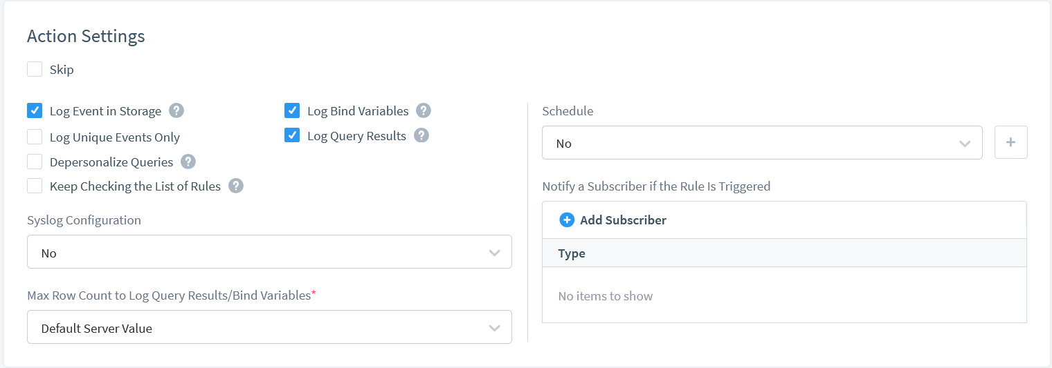 Configuración de acciones