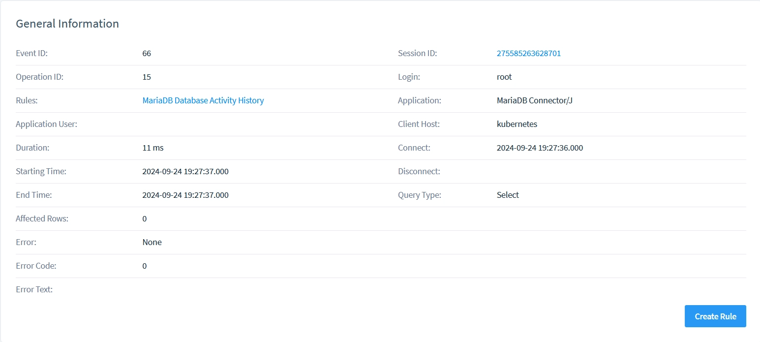 Historial de Actividad de la Base de Datos MariaDB