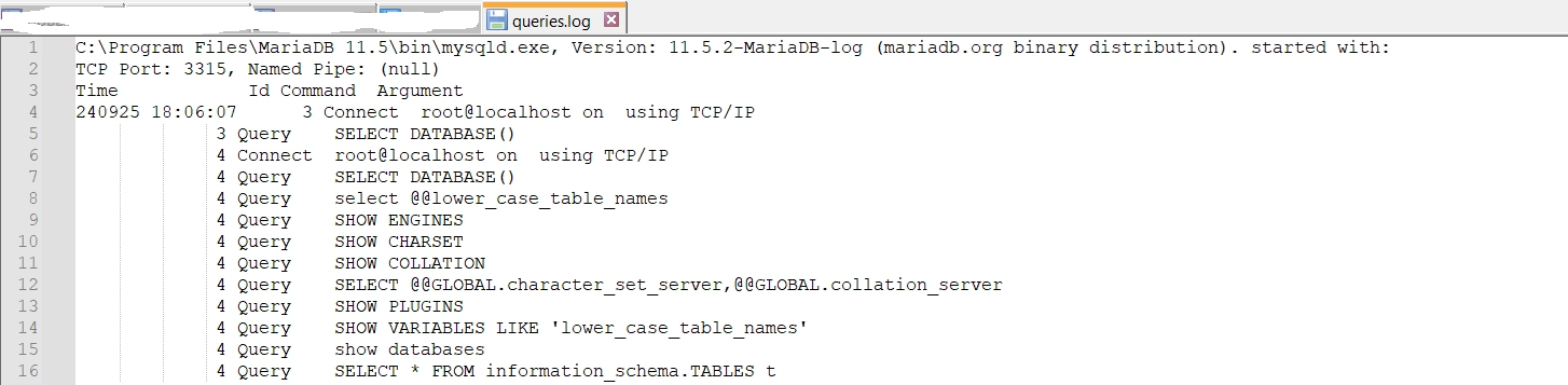 MariaDB Database Activity History