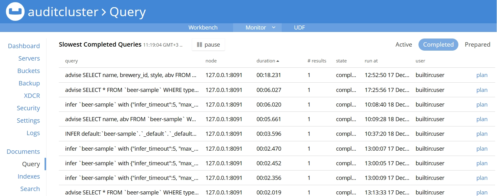 Audit Intégré Couchbase pour les Requêtes les Plus Lentes