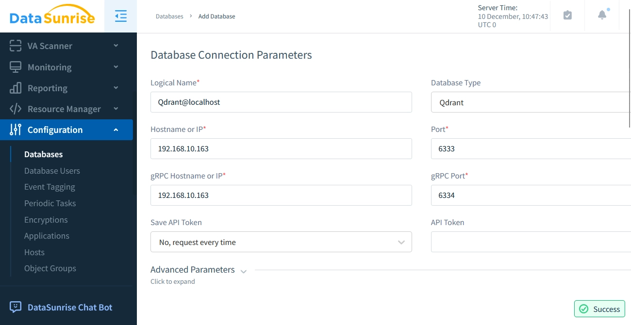 Connecting Qdrant Instance in DataSunrise