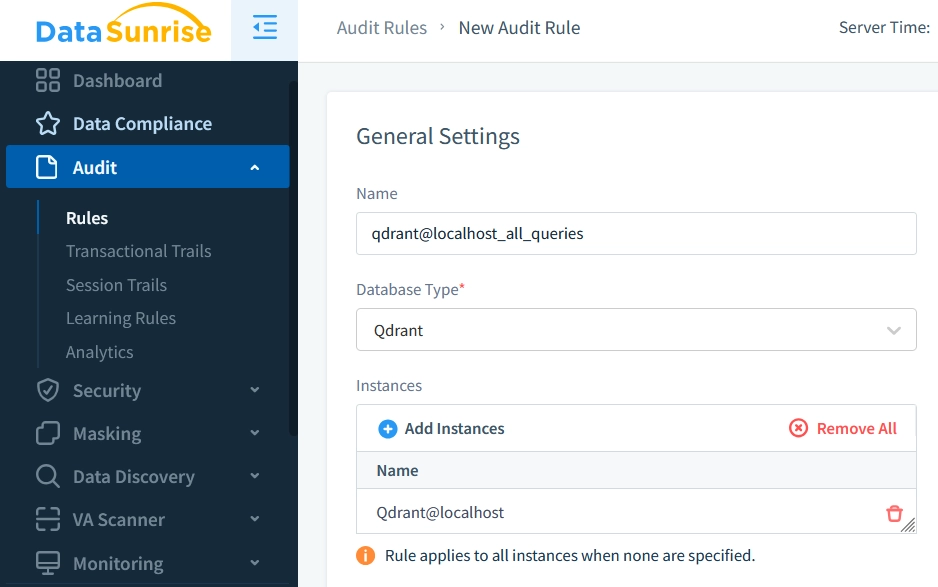 Creating Qdrant Audit Rule in DataSunrise