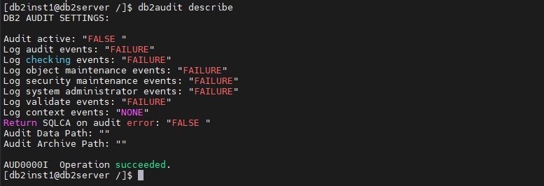 Configuration par Défaut de db2audit comme Vu dans la Sortie de Commande