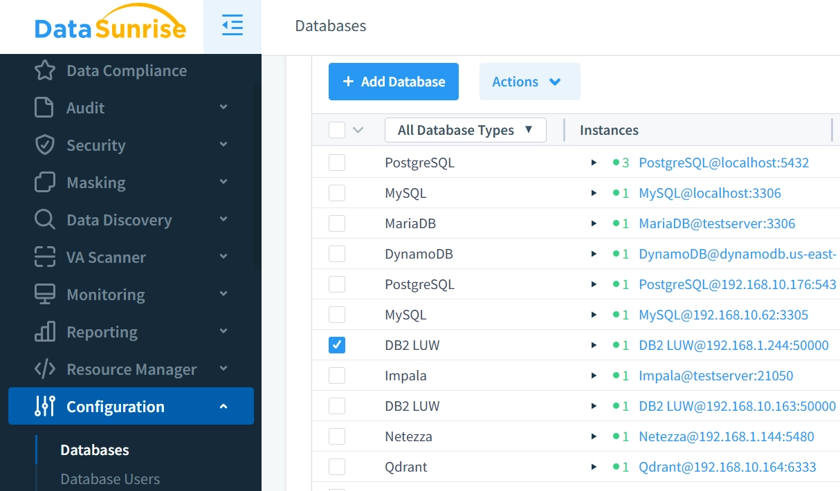 IBM Db2 Connecté aux Côtés d'Autres Instances de Bases de Données dans DataSunrise