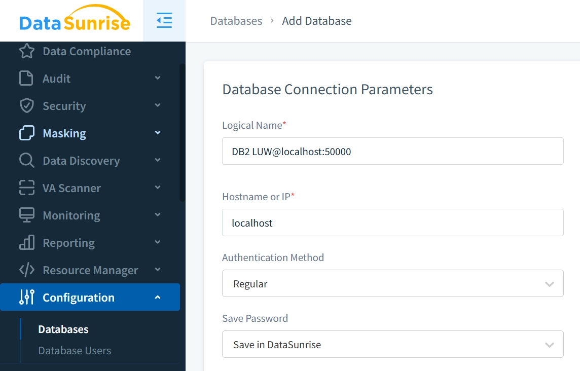 Établir une nouvelle connexion IBM Db2 dans DataSunrise