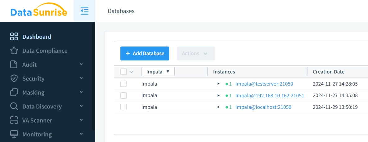 Varias Instancias de Impala Conectadas en DataSunrise