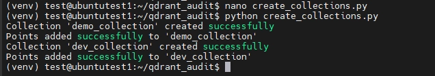 Successful Output of Script Creating New Collections