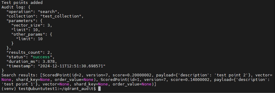 Successful Test Script Output Example for Qdrant