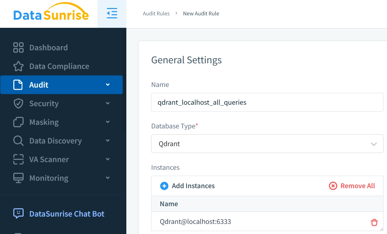 Audit Rule Creation for Qdrant in DataSunrise