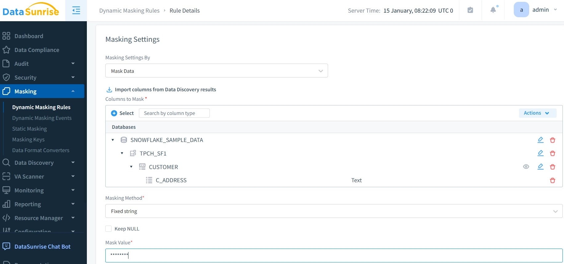 Creating New Data Masking Rule in DataSunrise Interface