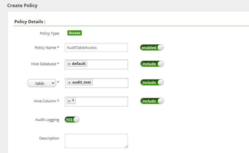 Erstellen einer Hive-Audit-Richtlinie in Apache Ranger