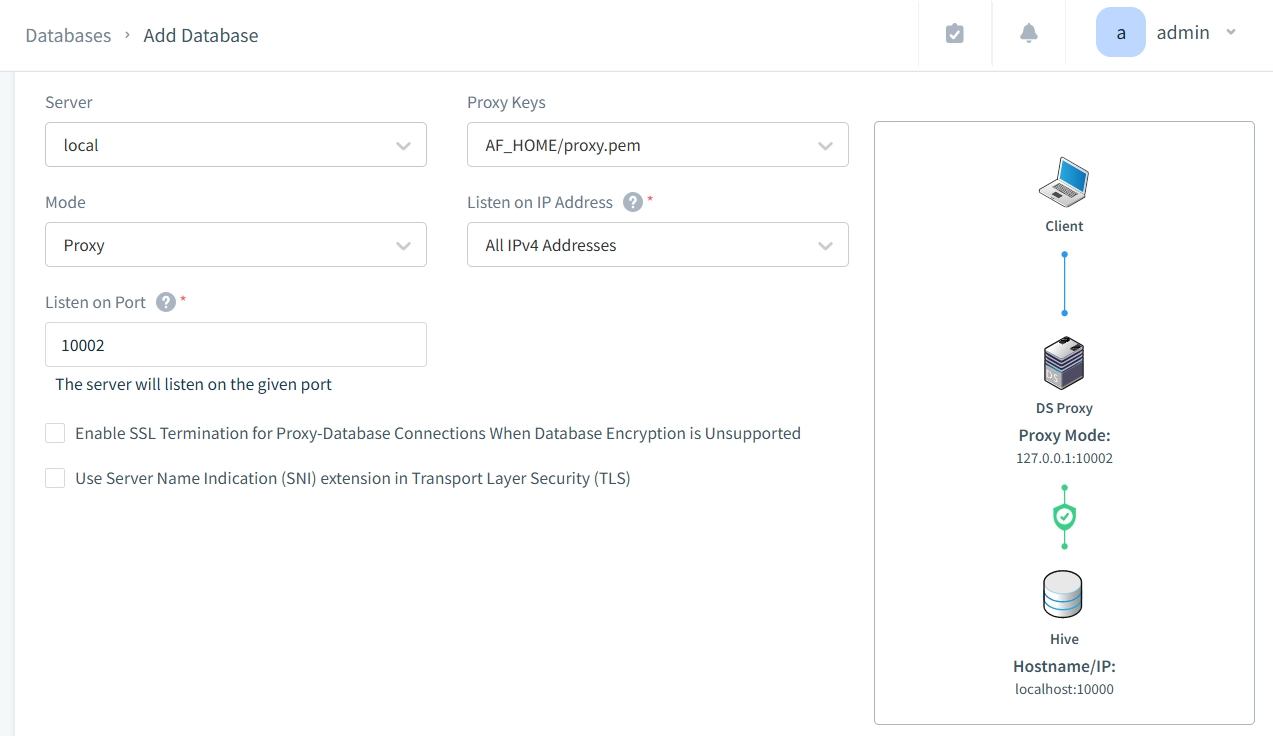 Reverse Proxy Hive-Verbindung in DataSunrise