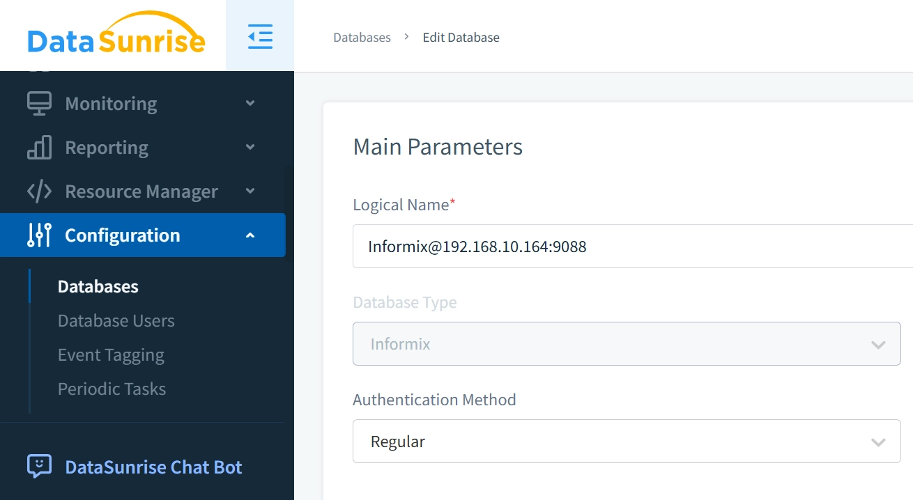 Informix-Instanz in DataSunrise verbunden