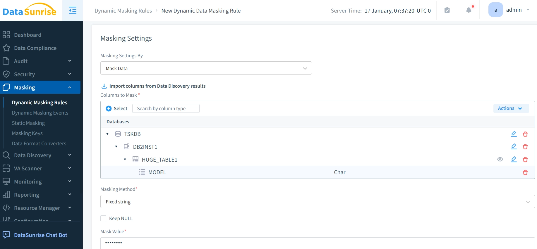 DataSunrise Data Masking Rule Configuration